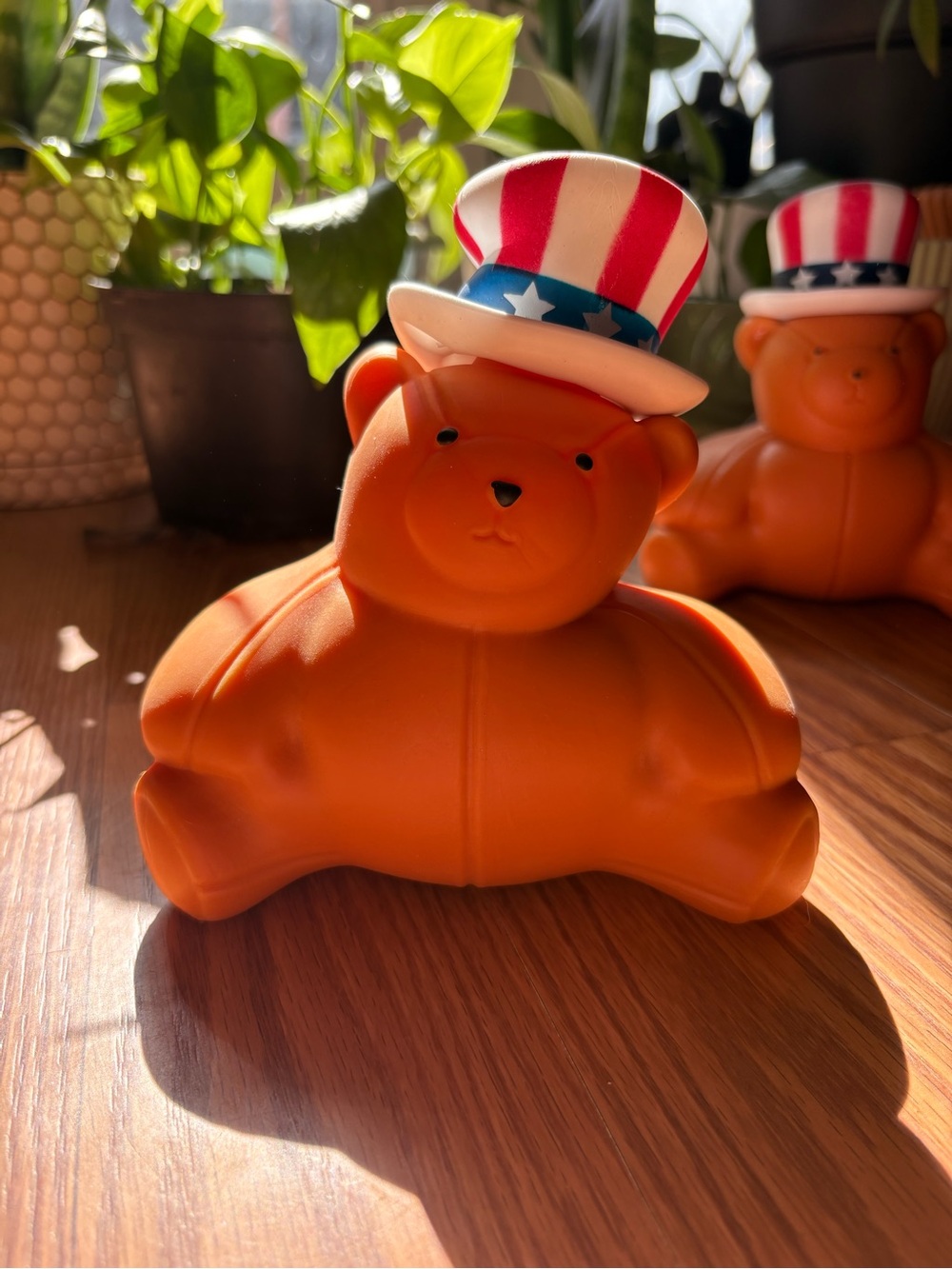 Orange Bear Squeeze Toy with Patriotic Hat - Kids Toy